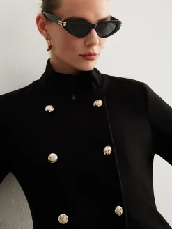 Stand Collar Plain Button Blazer