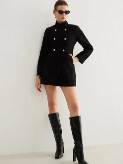 Stand Collar Plain Button Blazer
