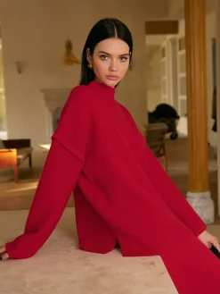 Stand Collar Plain Shift Sweater