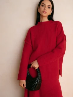 Stand Collar Plain Shift Sweater