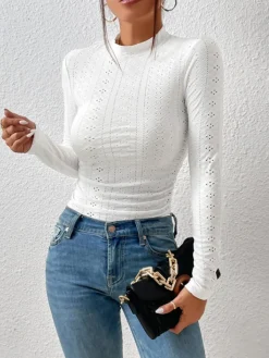 Stand Collar Side-Pleated Skinny Top