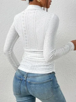 Stand Collar Side-Pleated Skinny Top