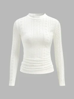 Stand Collar Side-Pleated Skinny Top
