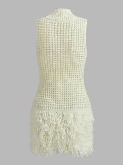 Stand Collar Tassel Knit Dress