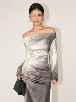 Straight Neck Gradient Slim Dress