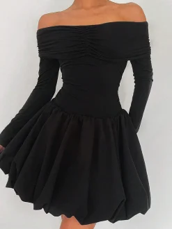 Straight-Shoulder Bud Waist Jersey Dress