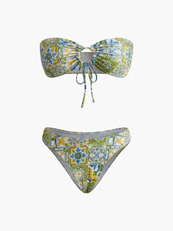 Strapless Print Knotted Bikini Set
