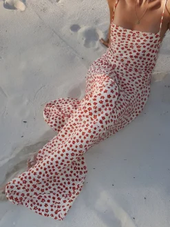 Strappy Floral Print Crisscross Flowy Long Sundress