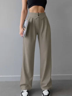 Street Fold Over Waistband Straight Leg Dress Pants