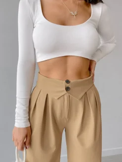 Street Fold Over Waistband Straight Leg Dress Pants