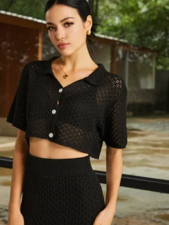 Stretch Crochet Button Skirt Set