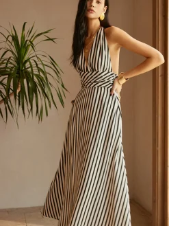 Stripe Backless Pockets Dress