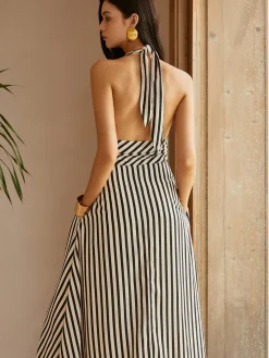 Stripe Backless Pockets Dress