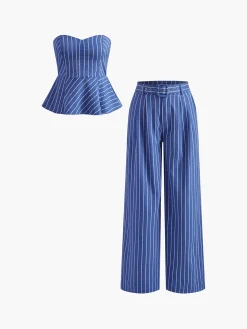 Stripe Belted sweetheart Pants Set