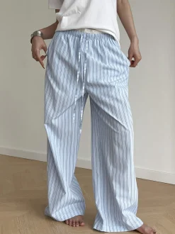 Stripe Loose Double-Waisted Tie Front Pants