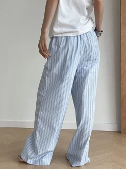 Stripe Loose Double-Waisted Tie Front Pants