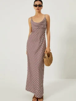 Stripe Low Cut Slim Long Dress