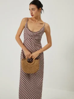 Stripe Low Cut Slim Long Dress