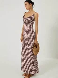 Stripe Low Cut Slim Long Dress