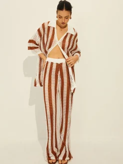 Stripe Polo Knit Pants Set