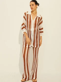 Stripe Polo Knit Pants Set