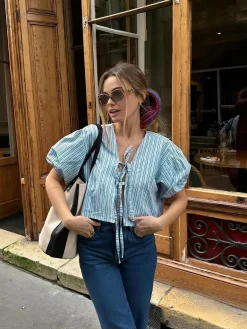Stripe Tie Neck Blouse