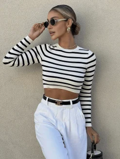 Striped Crop Bodycon Knit Top