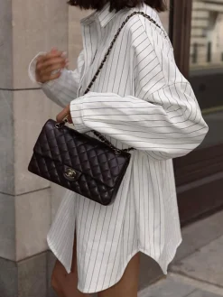Striped Large Pockets Long Sleeve Shirt