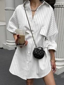 Striped Large Pockets Long Sleeve Shirt