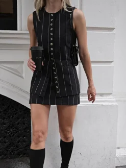 Striped Linen Blends Button-Front Blouse