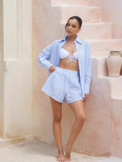 Striped Long Sleeve Shirt With Shorts Set
