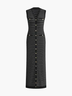 Striped Metal Button Long Sweater Dress