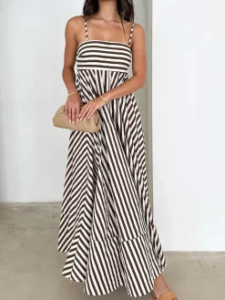 Striped Pleated Cami Long Dress
