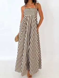 Striped Pleated Cami Long Dress