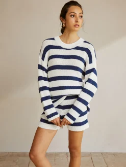 Striped Ribbed Sweater Shorts Set