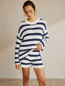 Striped Ribbed Sweater Shorts Set