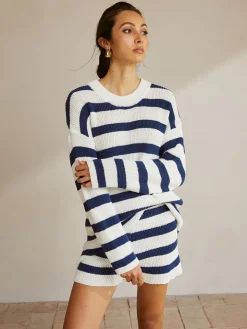 Striped Ribbed Sweater Shorts Set