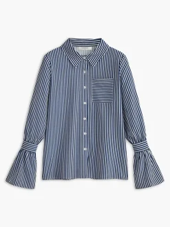 Striped Ruffle-Sleeve Polo Shirt