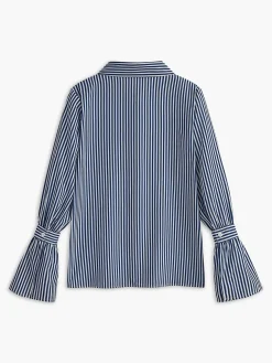 Striped Ruffle-Sleeve Polo Shirt