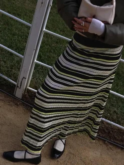 Striped Stretch Sweater Midi Skirt