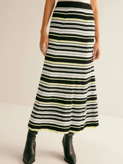 Striped Stretch Sweater Midi Skirt