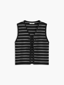 Striped V-Neck Tie Front Sweater Vest
