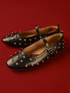 Studded Buckle Strap Mary Jane Ballet Flats