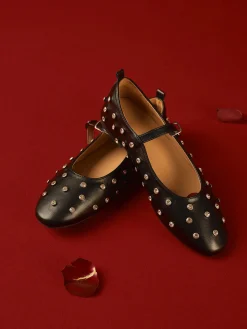 Studded Buckle Strap Mary Jane Ballet Flats