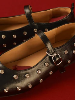 Studded Buckle Strap Mary Jane Ballet Flats