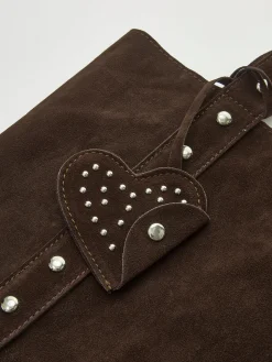 Studded Clasp Button Shoulder Bag