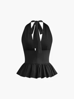 Studded Detail Ruffle Halter Top