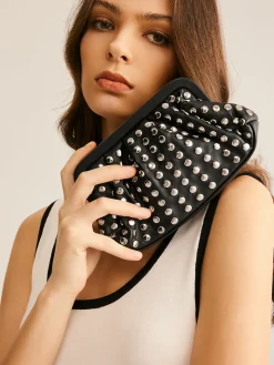 Studded Pleated Clutch Bag