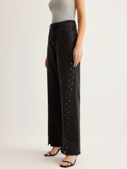 Studded Wide-Leg Denim Jeans
