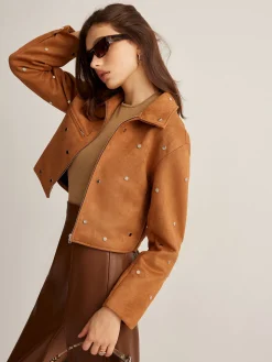 Studded Zipper Crop Blazer
